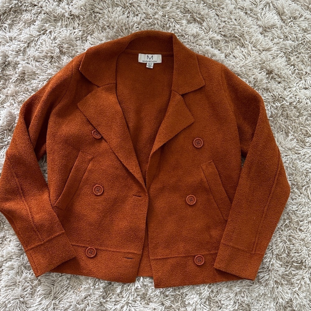 Magaschoni Rust Textured Double Breasted Blazer Jacket XS Cropped